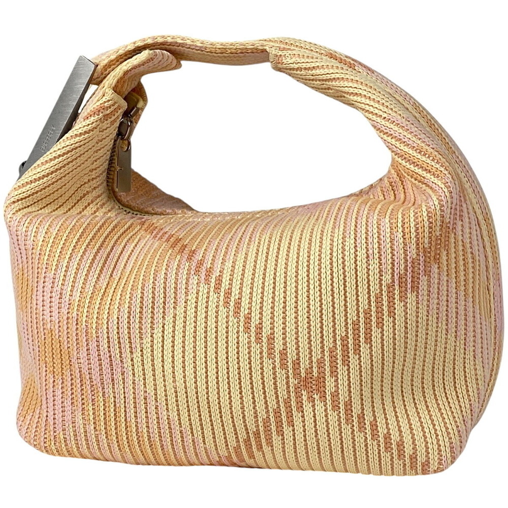 Burberry Hobo Bag Duffle Ribbed Mini Check Handbag Beige Pink